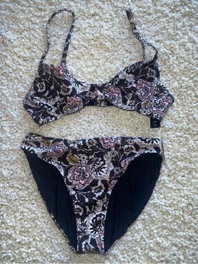 Beach Riot Floral Underwire Bikini in Black, Pink and Cream